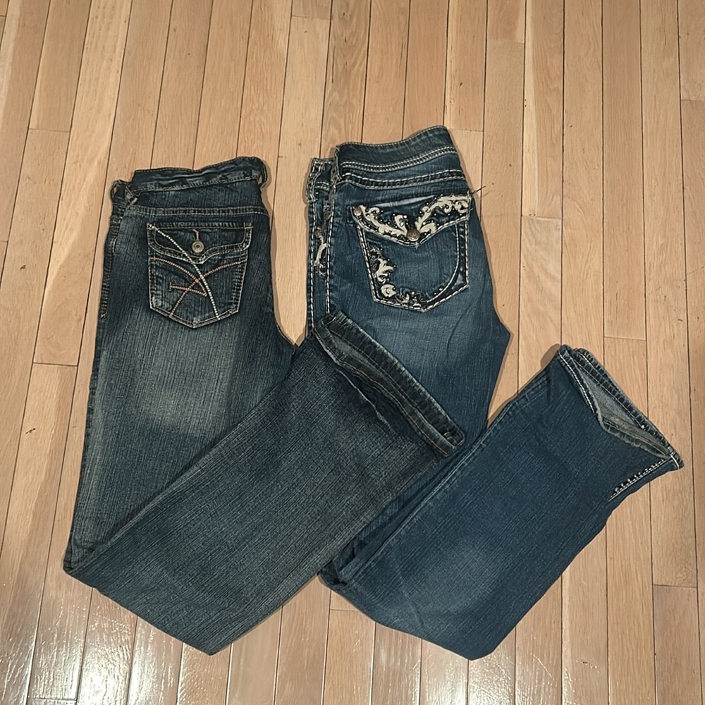 BUNDLE - Two Size 7 Amethyst & Silver Y2K Low Rise & Flared Jeans